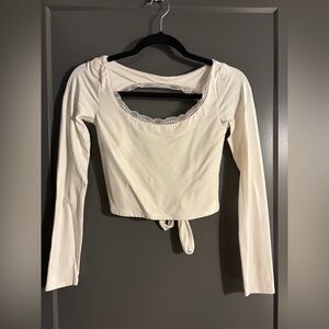 Wild Fable White Lace Trim Tie-Back Long Sleeved Top XXS